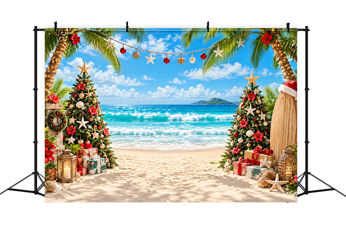 Fond De Noël Tropical Plage Surf Arbre Décoré ZTT610-37