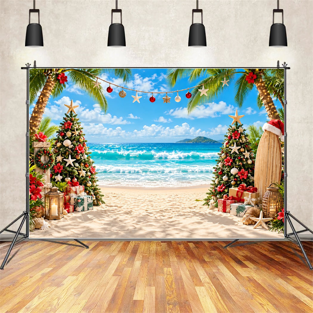 Fond De Noël Tropical Plage Surf Arbre Décoré ZTT610-37