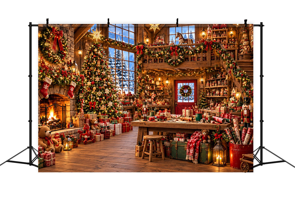 Fond Photo Atelier Du Père Noël Chalet Rustique Atelier Jouets ZTT610-39