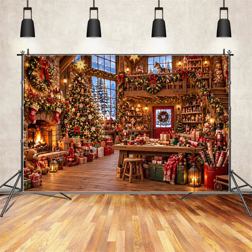 Fond Photo Atelier Du Père Noël Chalet Rustique Atelier Jouets ZTT610-39
