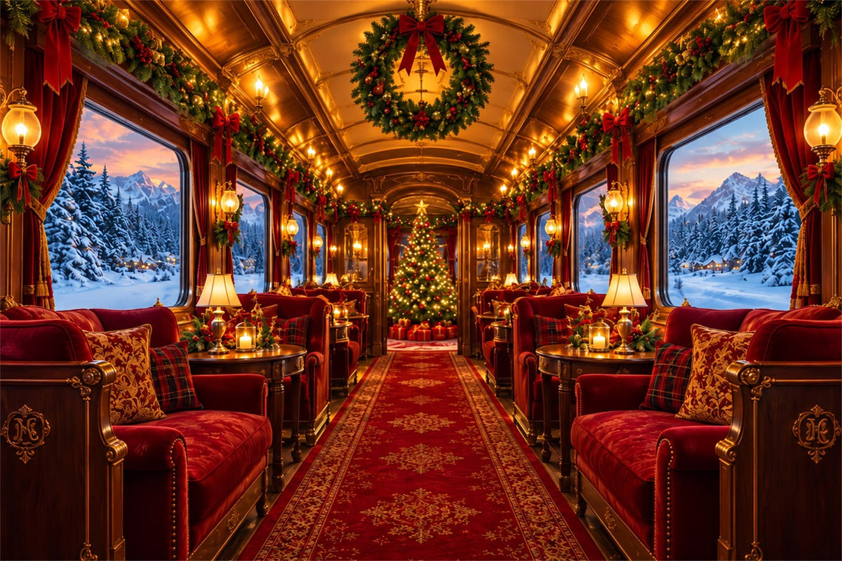 Fond Photo De Noël Intérieur Train De Luxe Festif ZTT610-41