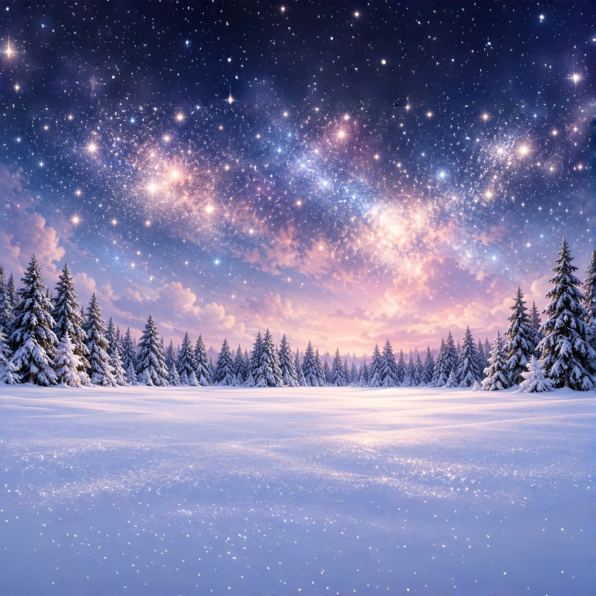 Fond De Sapin De Noël Ciel Forêt Enneigée Étoilée ZTT610-42