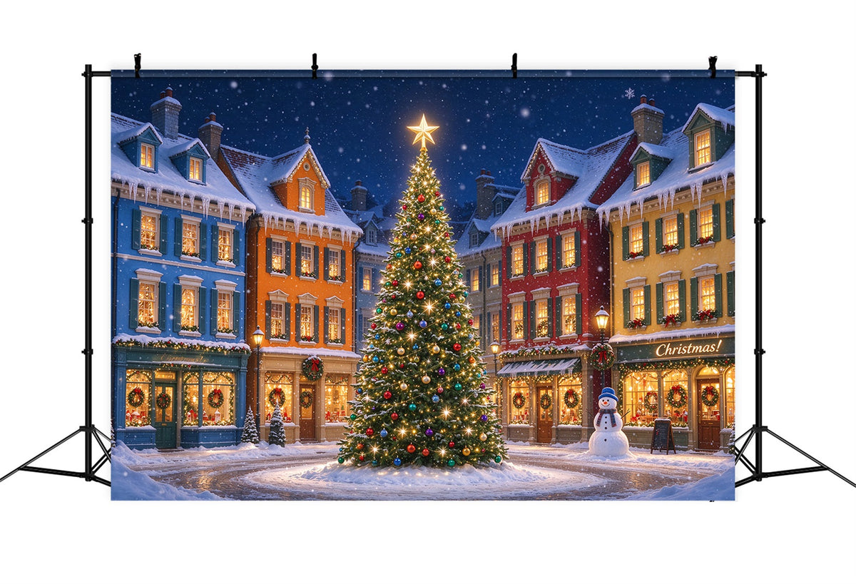 Fond De Noël Ville Colorée Maisons Enneigées Sapin ZTT610-47