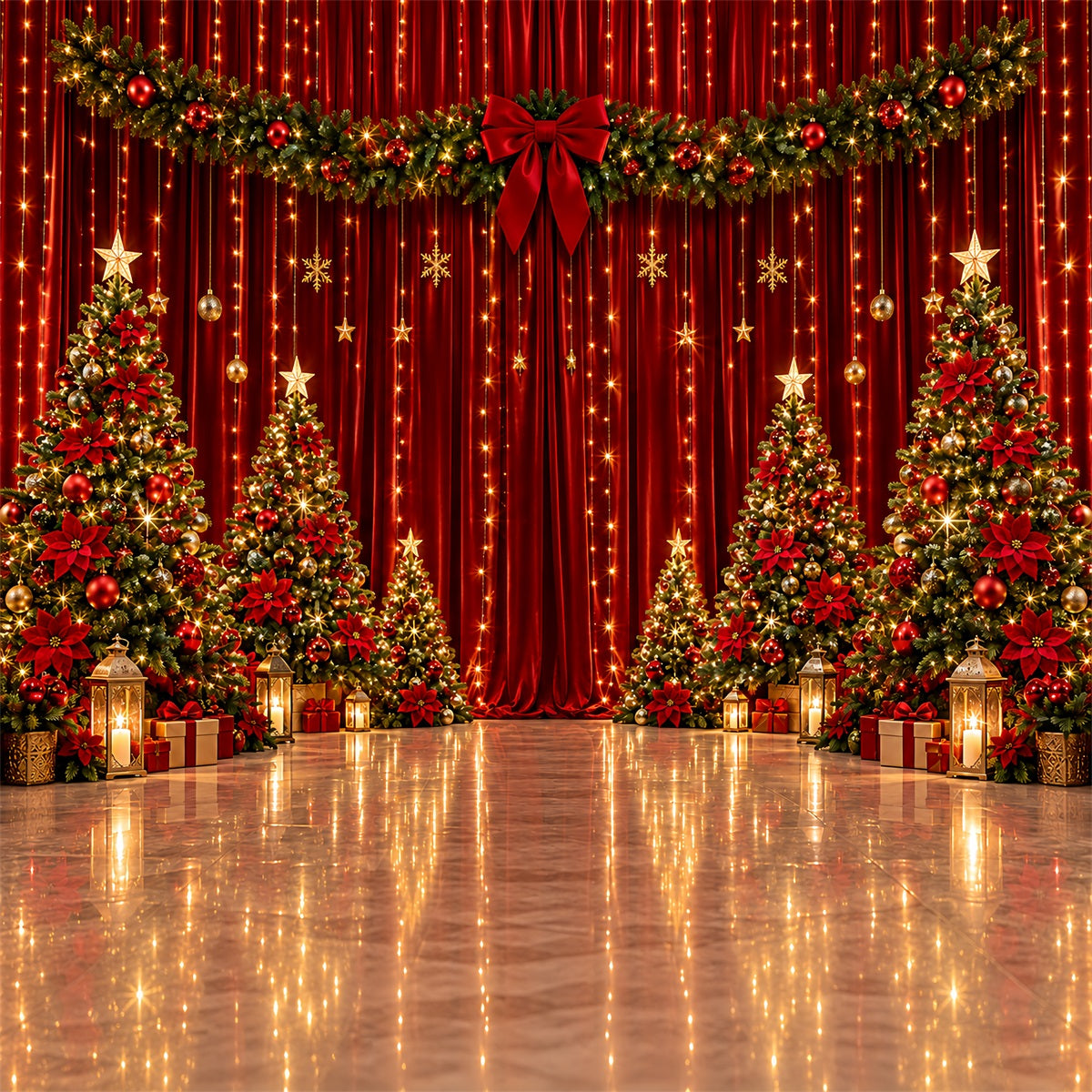 Fond De Noël Scène Velours Rouge Magnifique ZTT610-49