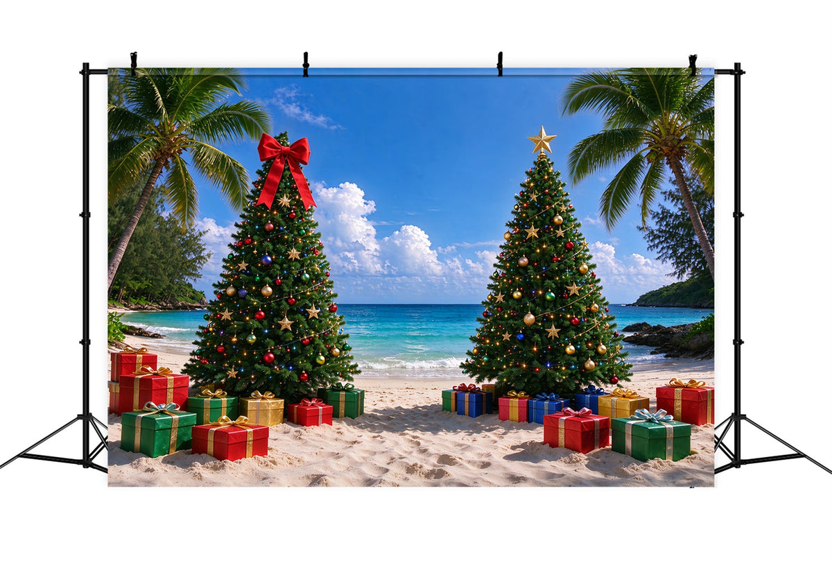 Fond De Noël Tropical Plage Festive Sapins Décorés ZTT610-7