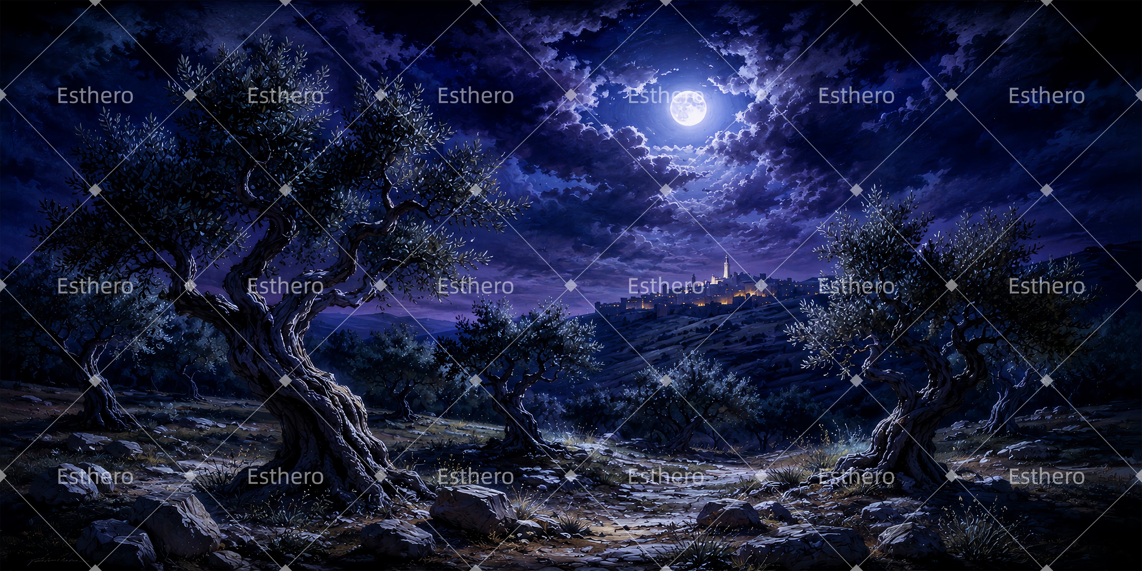 Toile de fond bosquet au clair de lune décor de scène professionnel ZTT65-T25