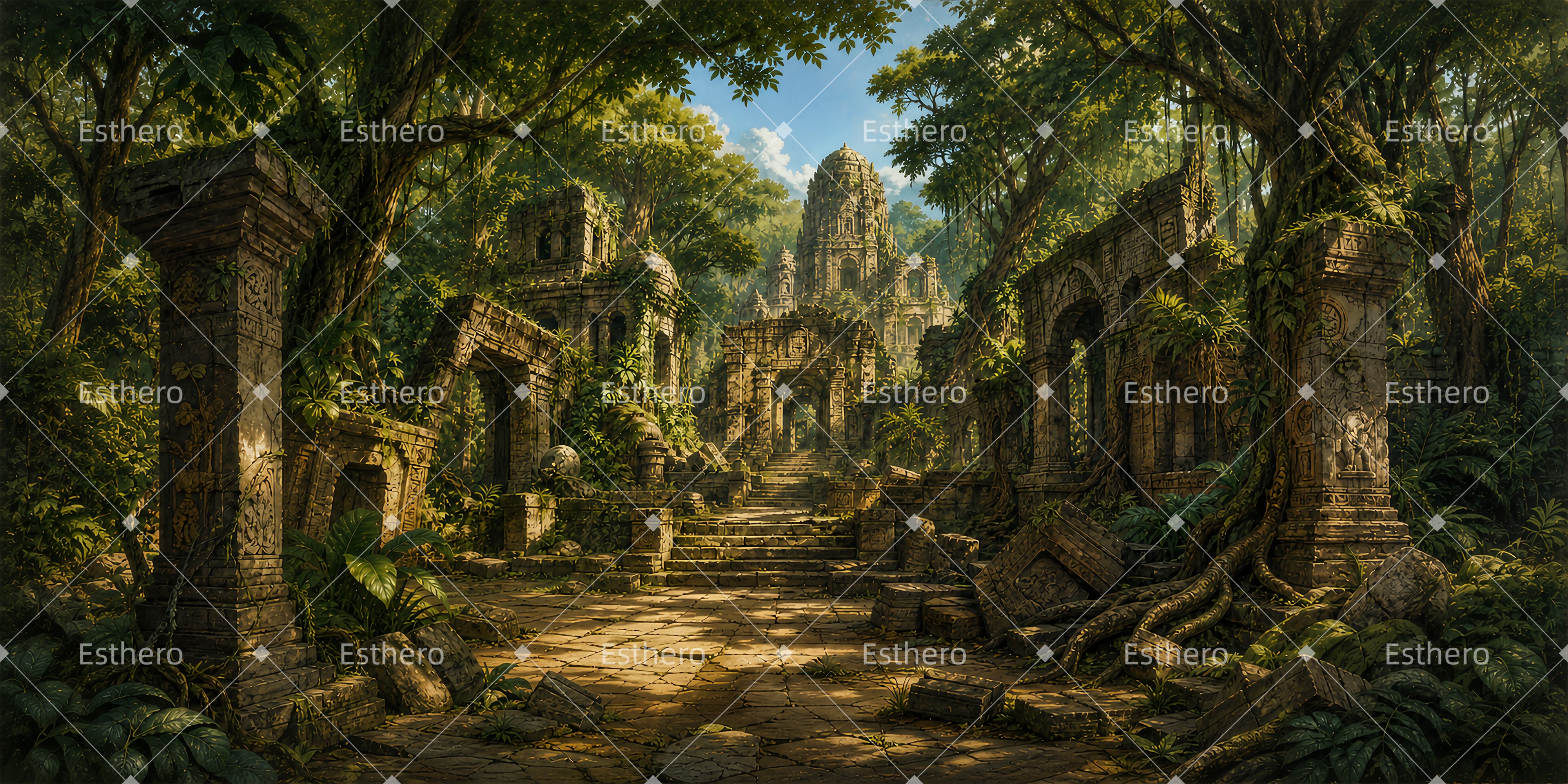 Toile de fond ruines de jungle décor de cinéma ZTT65-T33