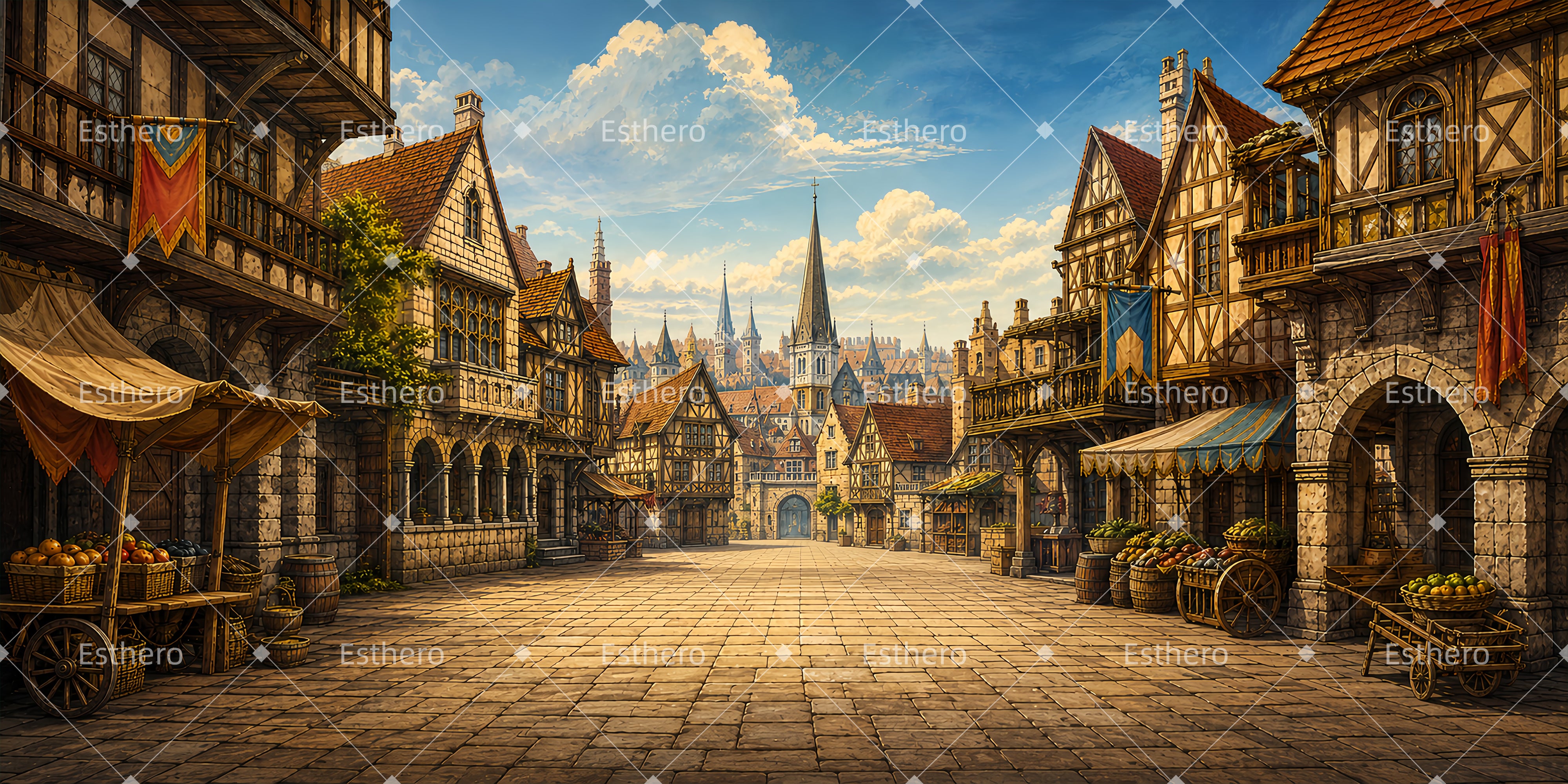 Décor de marché médiéval toile de fond grand format pour théâtre ZTT65-T58