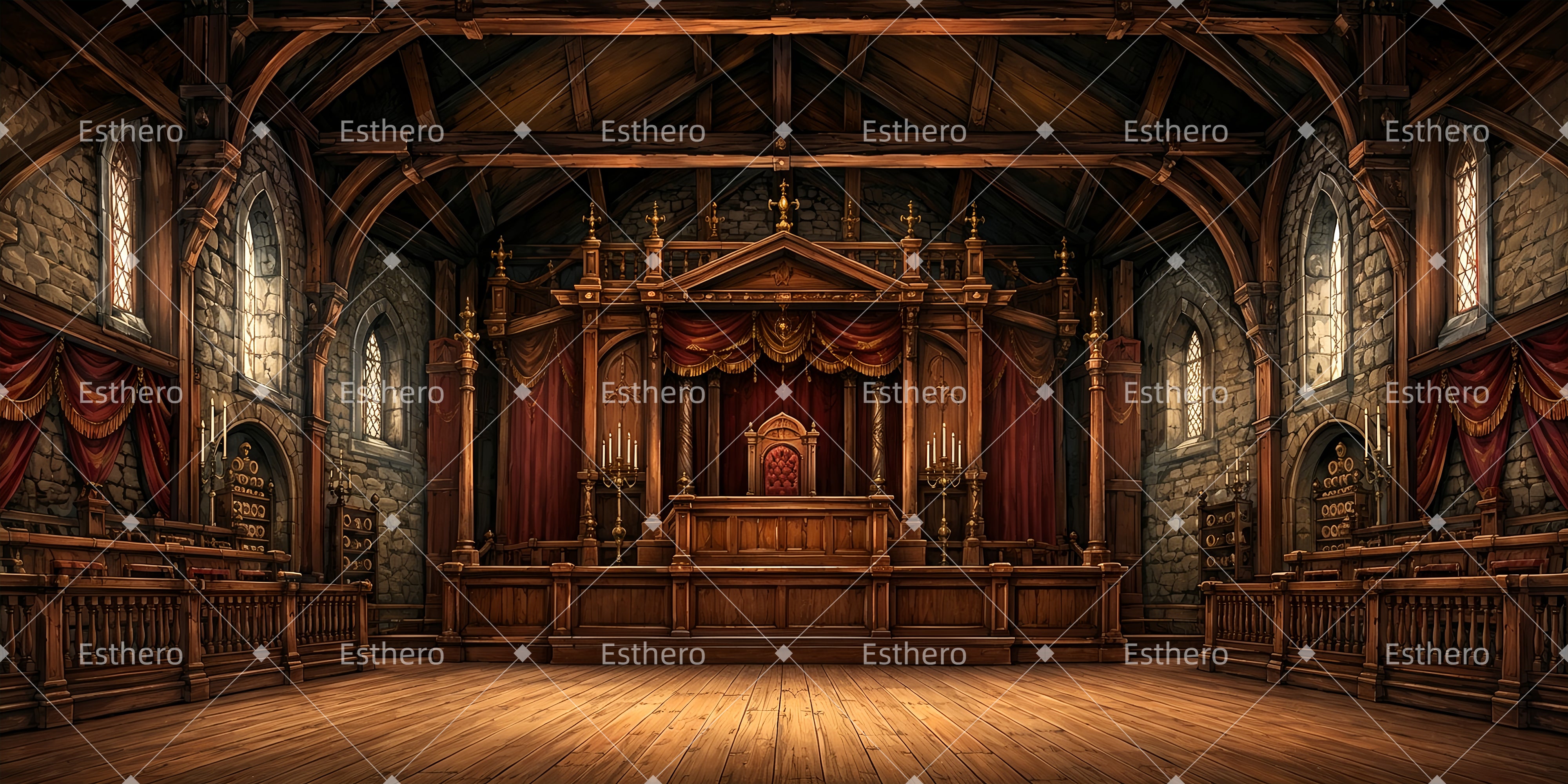 Décor de cour royale médiévale pour scène de théâtre ZTT65-T67