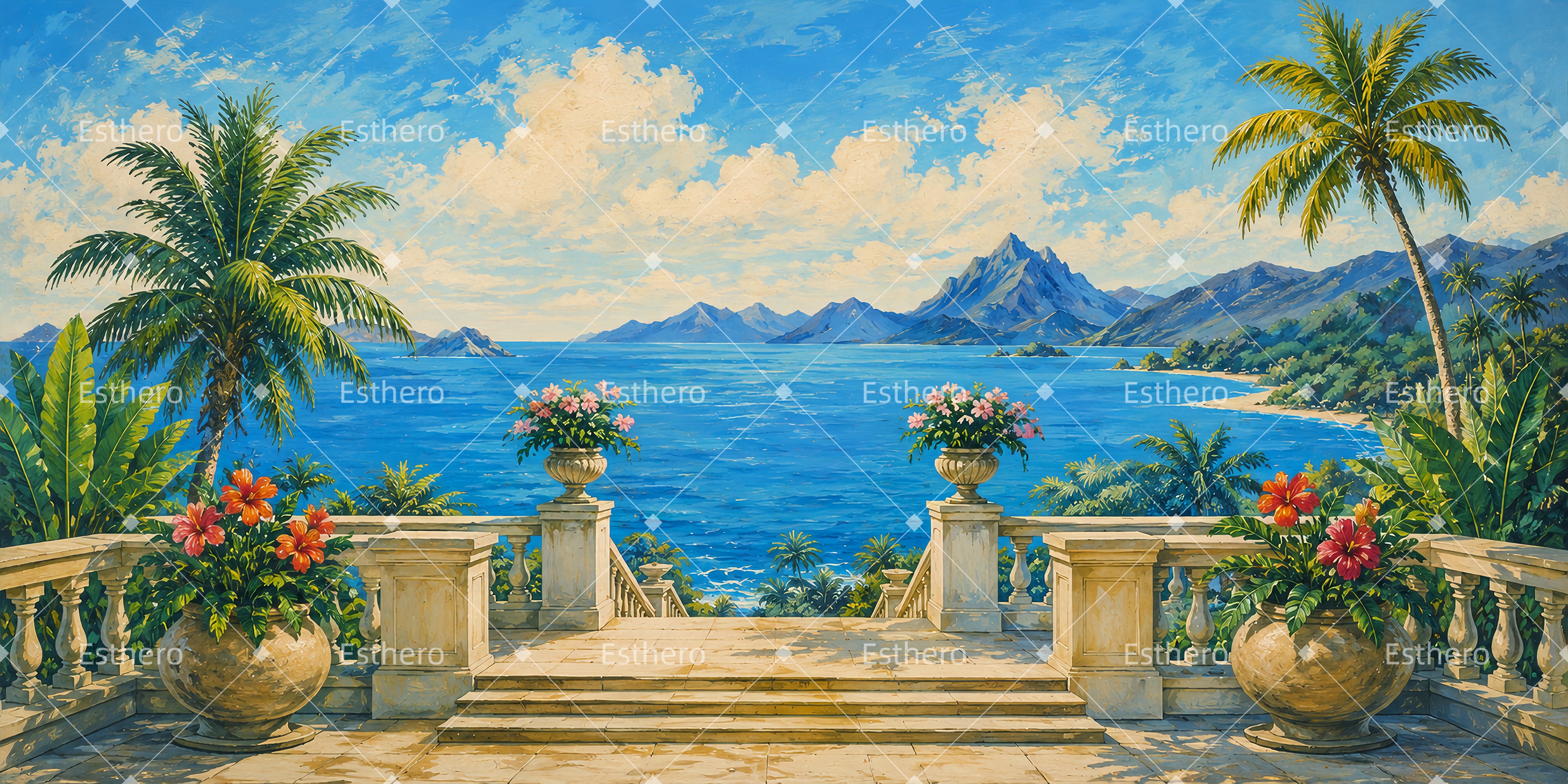 Décor panoramique de terrasse tropicale toile de fond pour théâtre ZTT65-T68