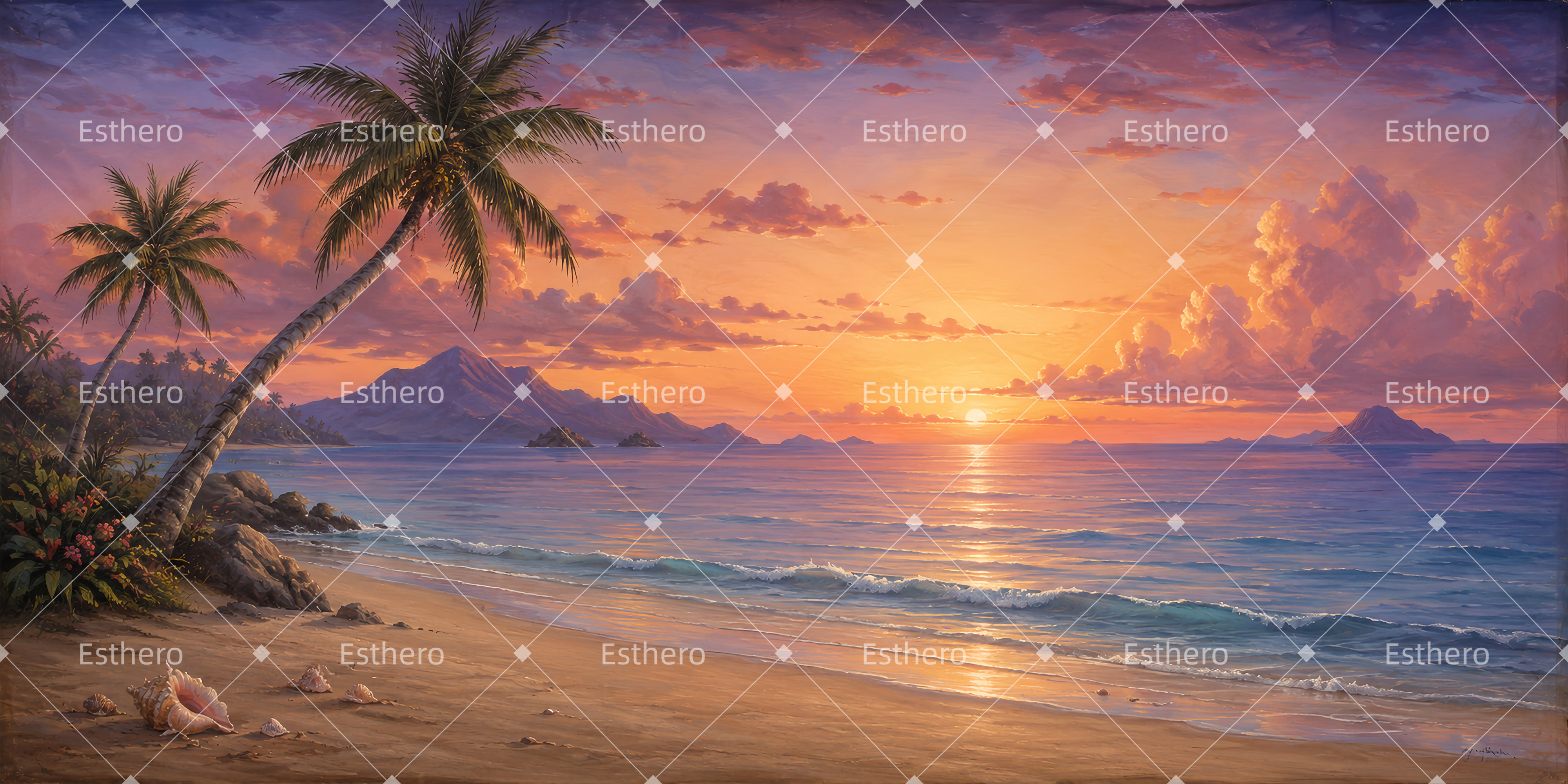 Décor panoramique de palmiers au coucher du soleil pour théâtre ZTT65-T76
