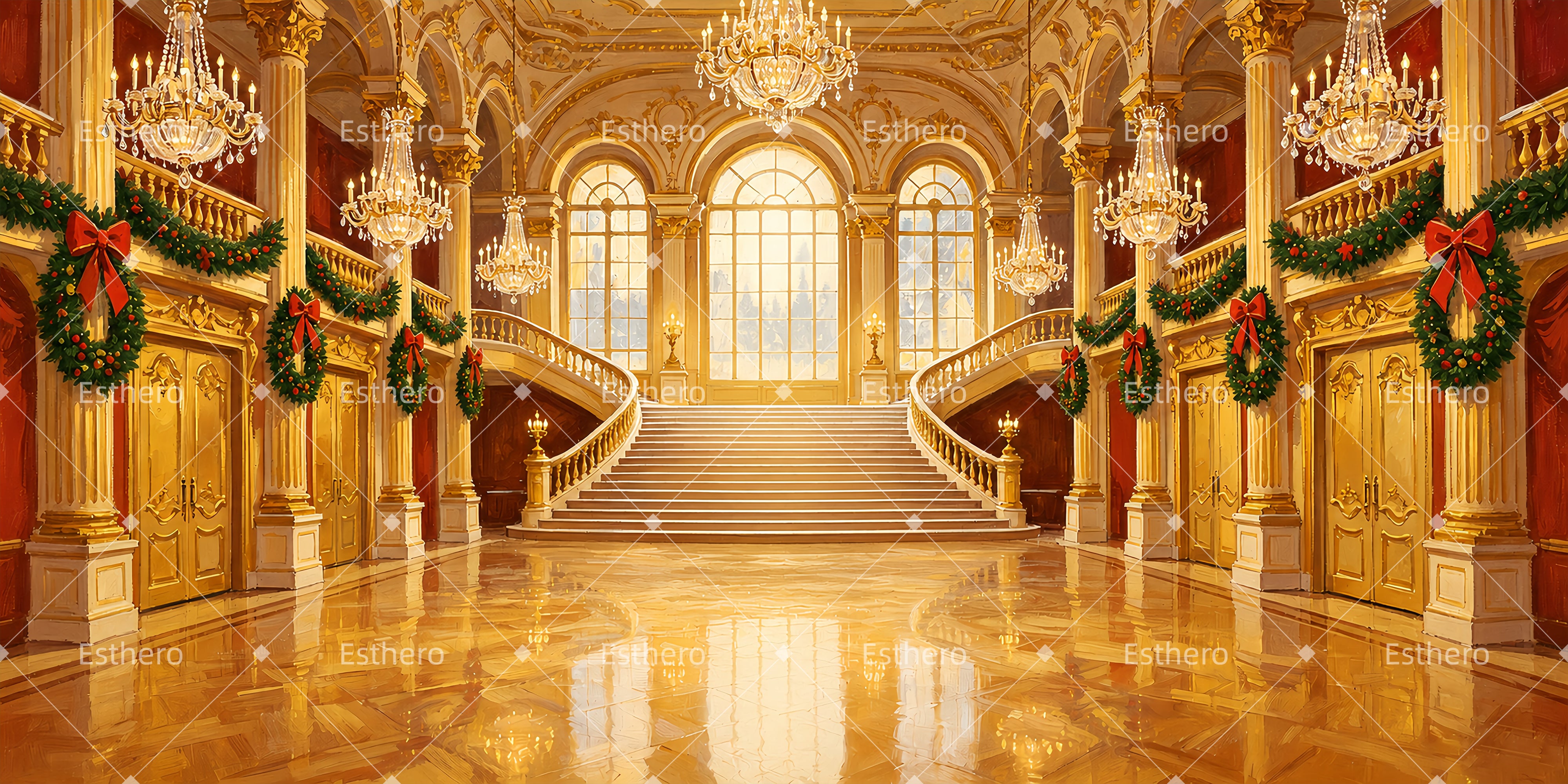 Toile de Fond Salle de Bal Royale pour Danse de Noël ZTT66-T113