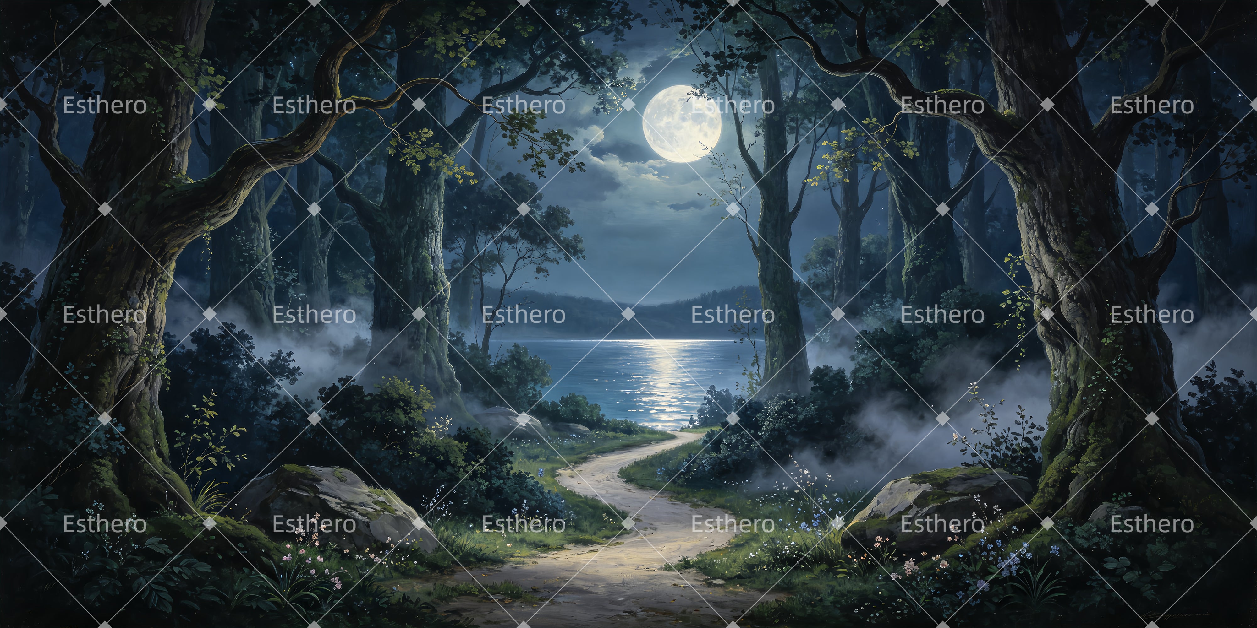 Toile de Fond Forêt au Clair de Lune Décor Paysager de Théâtre ZTT66-T90