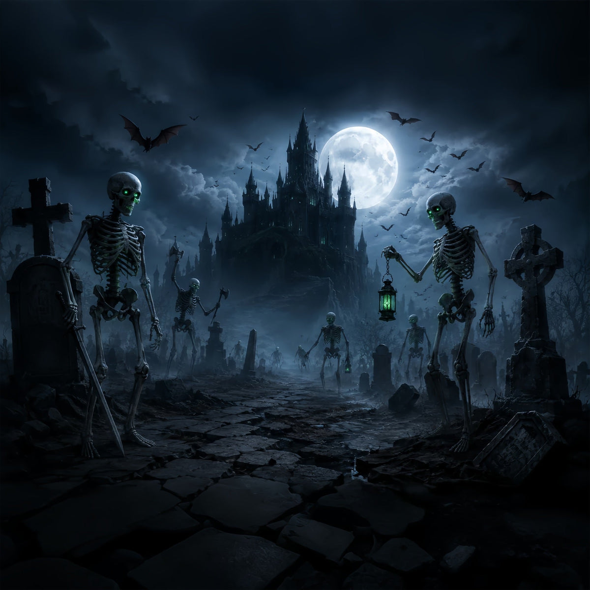 Idées De Décors D'Halloween À Faire Soi-Même Château De Squelettes Au Clair De Lune Et Cimetière ZTT67-1