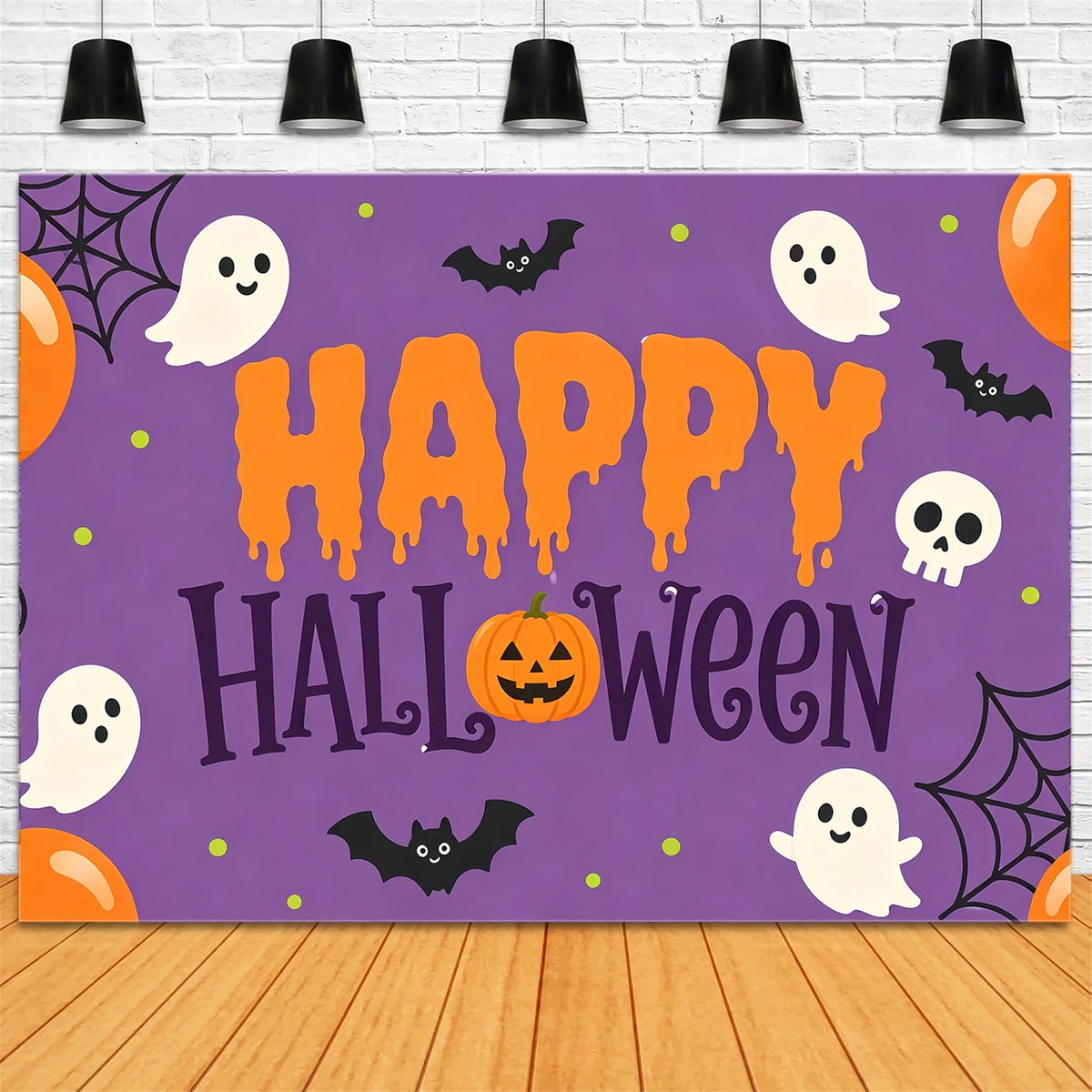 Décor De Fond D'Halloween Simple Fantôme Mignon Et BallonsTrès Grand Décor D'Halloween ZTT67-18