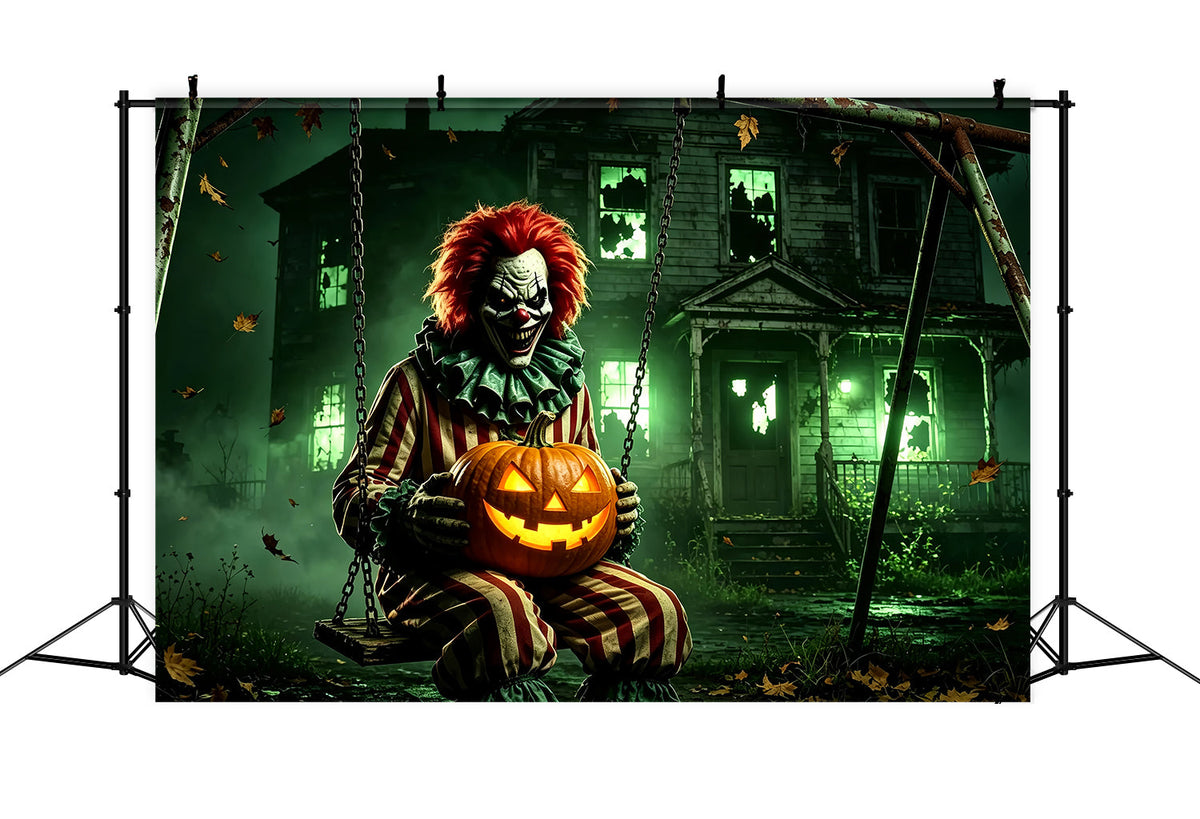 Toile De Fond Halloween Clown Maison Gothique Balançoire Citrouille Toile De Fond En Tissu Halloween ZTT67-19