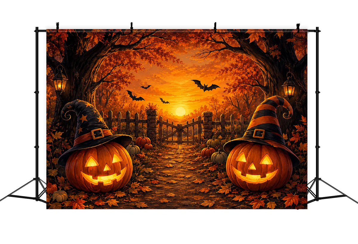 Décor De Scène D'Halloween Chapeau De Sorcière Chemin De Citrouilles Toiles De Fond ZTT67-5