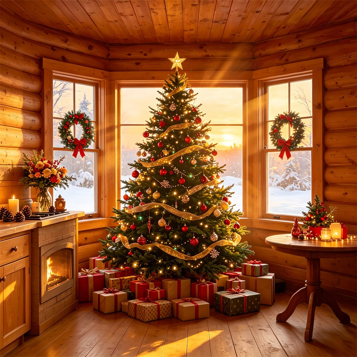 Décor De Noël Rustique Lumière D'Arbre Dans Une Cabane Confortable Décors De Noël Pour Studio ZTT69-1
