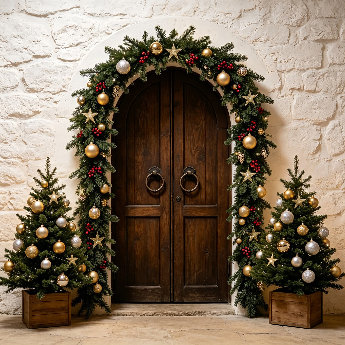 Fond De Noël Simple Entrée De La Guirlande De L'Arche De Pierre Décor Photo De Noël ZTT69-14