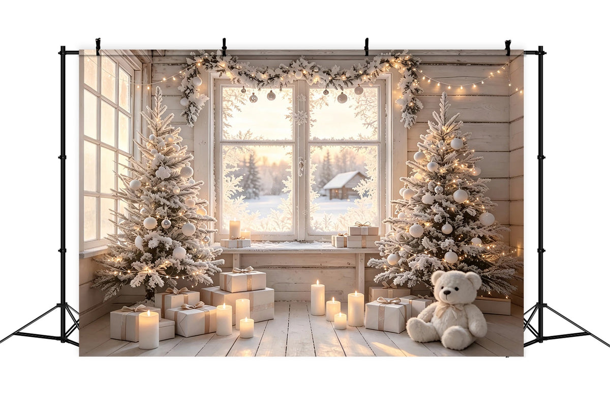 Décor De Cabane De Noël Chambre Avec Fenêtre Blanche Dépolie Fond Photo De Noël ZTT69-20