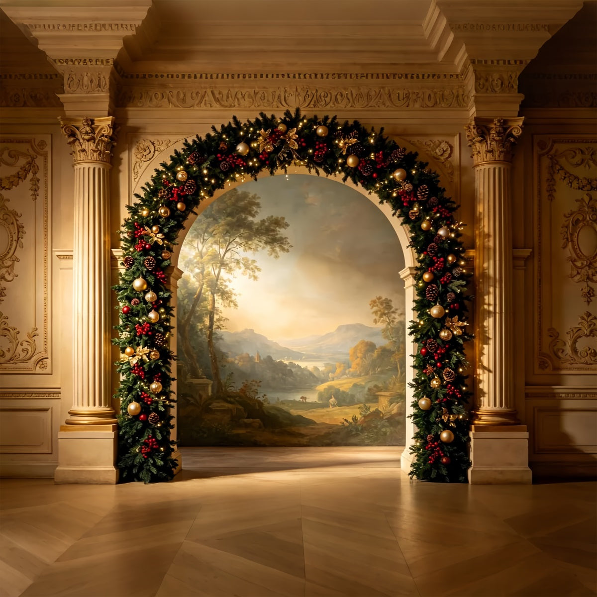 Décor De Noël Victorien Arche Élégante Ornée De Guirlandes Décor Photographique De Noël ZTT69-26