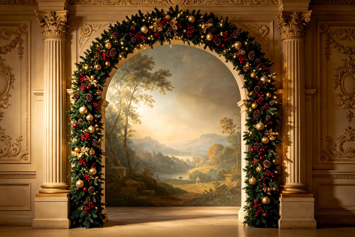 Décor De Noël Victorien Arche Élégante Ornée De Guirlandes Décor Photographique De Noël ZTT69-26