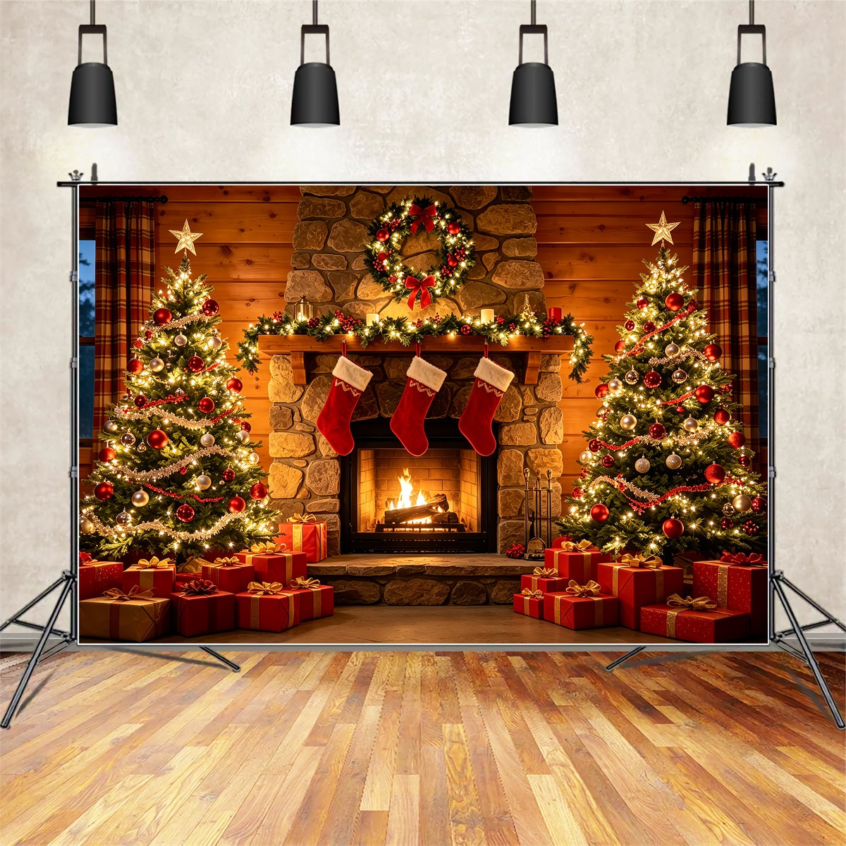 Fond De Cheminée De Noël Présentoir À Cadeaux Avec Cheminée En Pierre Décor De Studio De Noël ZTT69-30