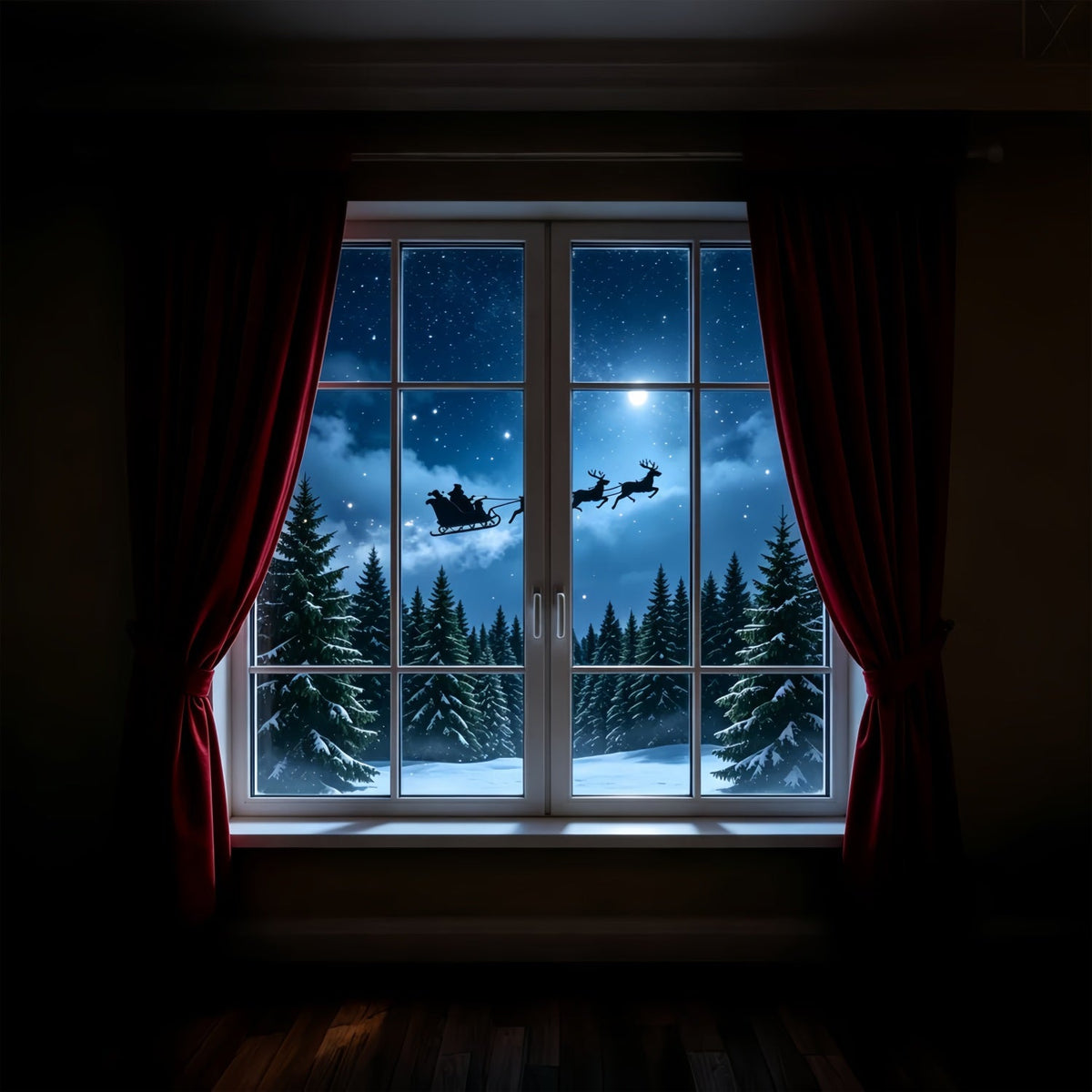 Décor De La Nuit De Noël Fenêtre Au Clair De Lune Avec Des Rennes Fond Photo De Noël ZTT69-34