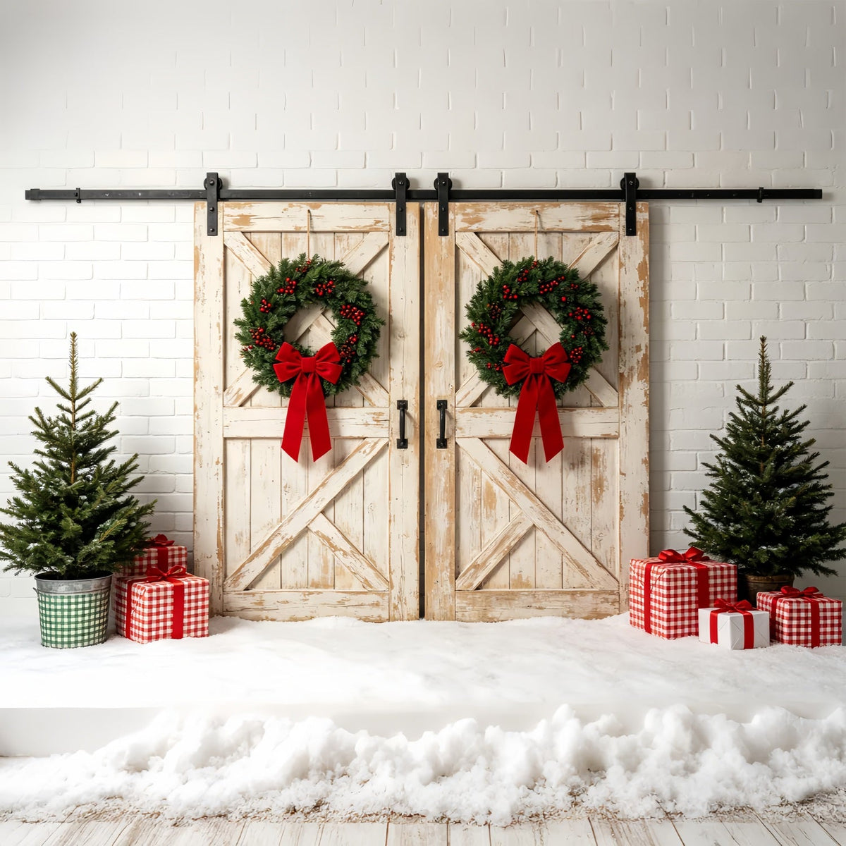 Décor Mural De Noël Couronne De Porte De Grange Blanche Décor De Noël Pour Studio ZTT69-37