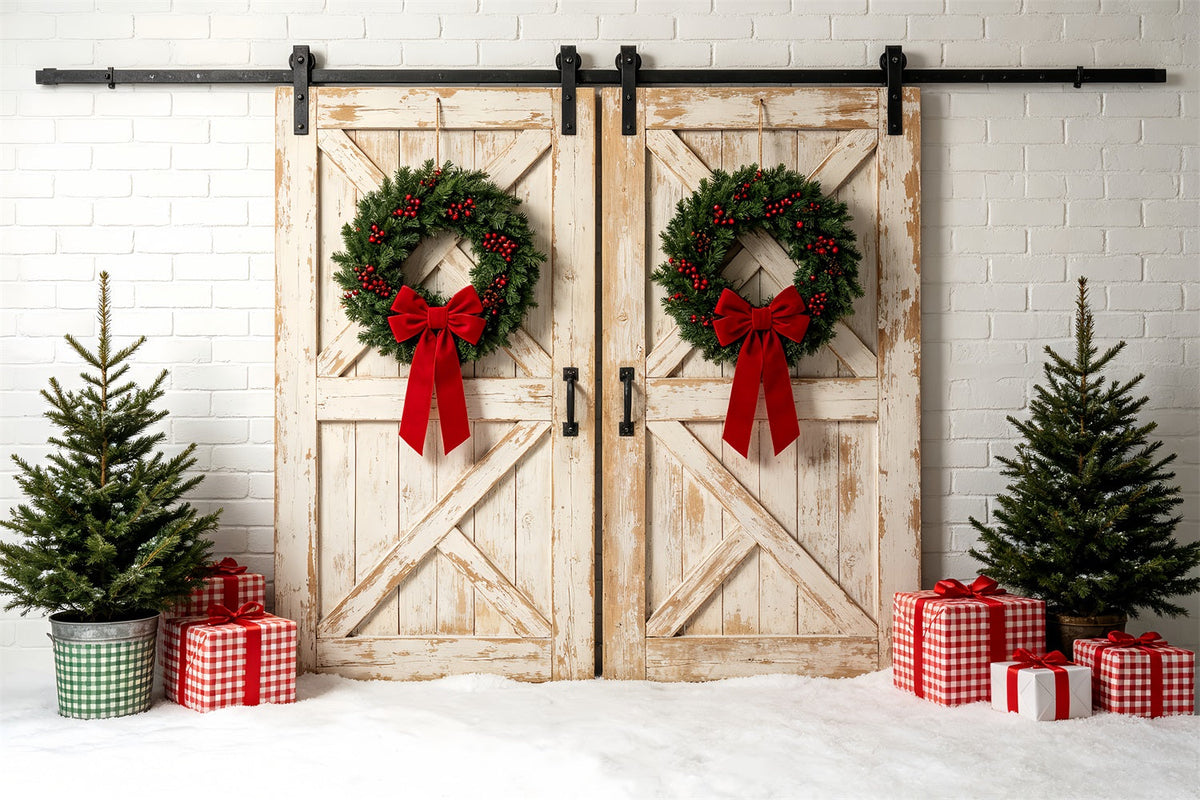 Décor Mural De Noël Couronne De Porte De Grange Blanche Décor De Noël Pour Studio ZTT69-37