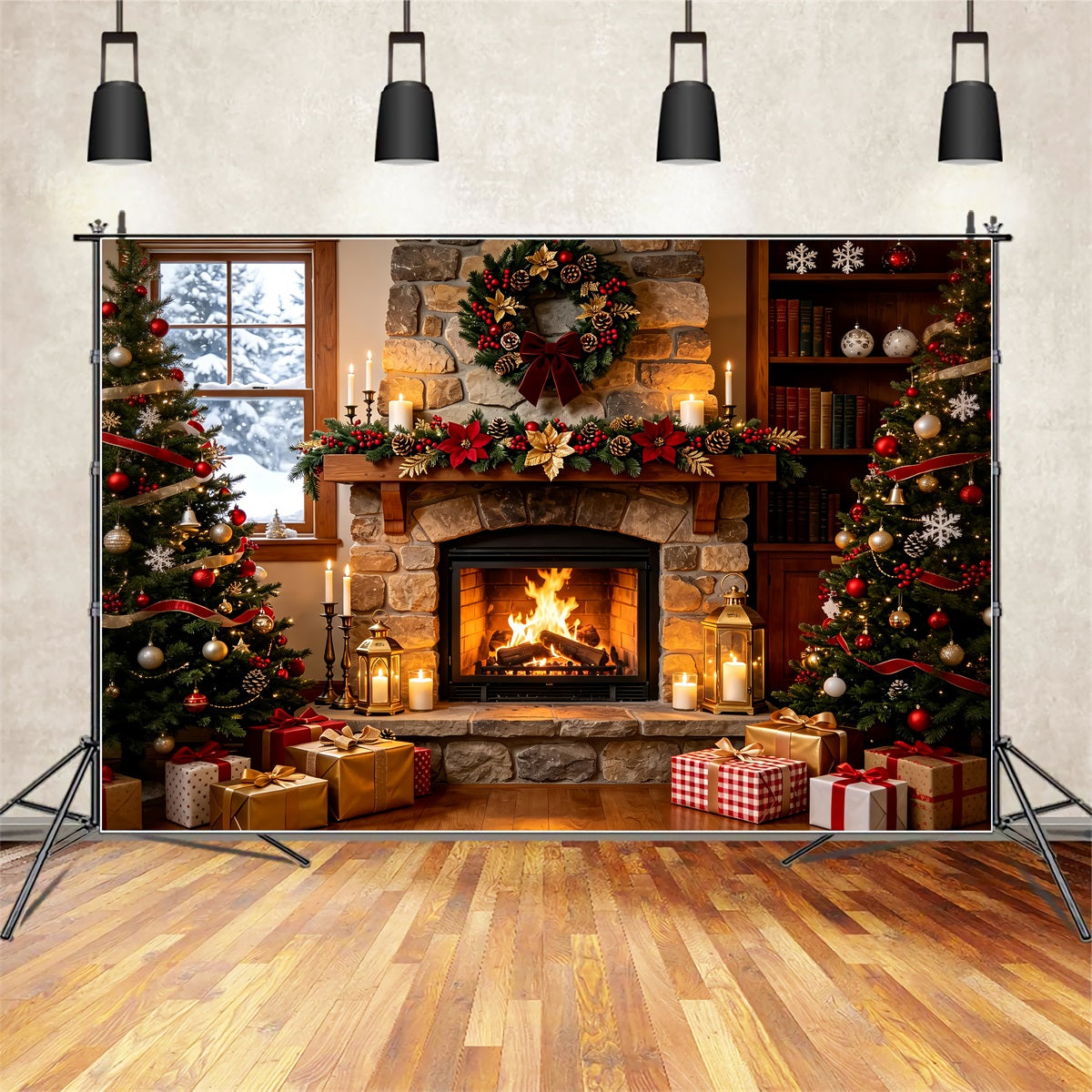 Décor De Noël Chaleureux Guirlande Lumineuse De Cheminée En Pierre Décor Intérieur De Noël ZTT69-4