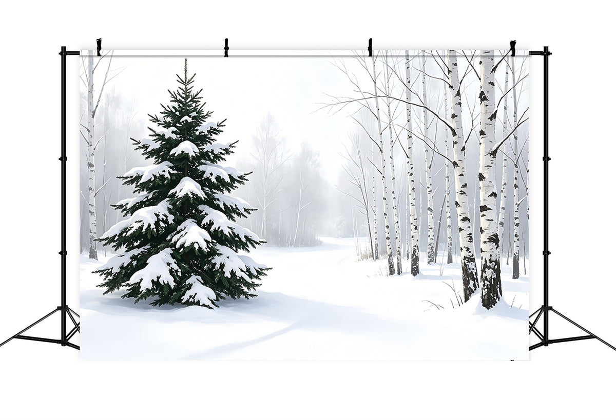 Décor De Noël Enneigé Forêt De Pins En Hiver Fond En Mousseline De Noël ZTT69-40