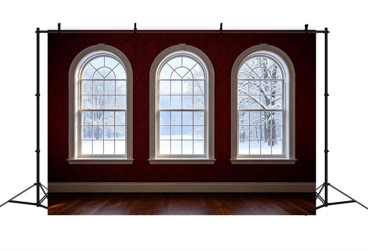 Décor De Chambre De Noël Vue Hivernale Depuis Une Fenêtre Cintrée Décor Intérieur De Noël ZTT69-41