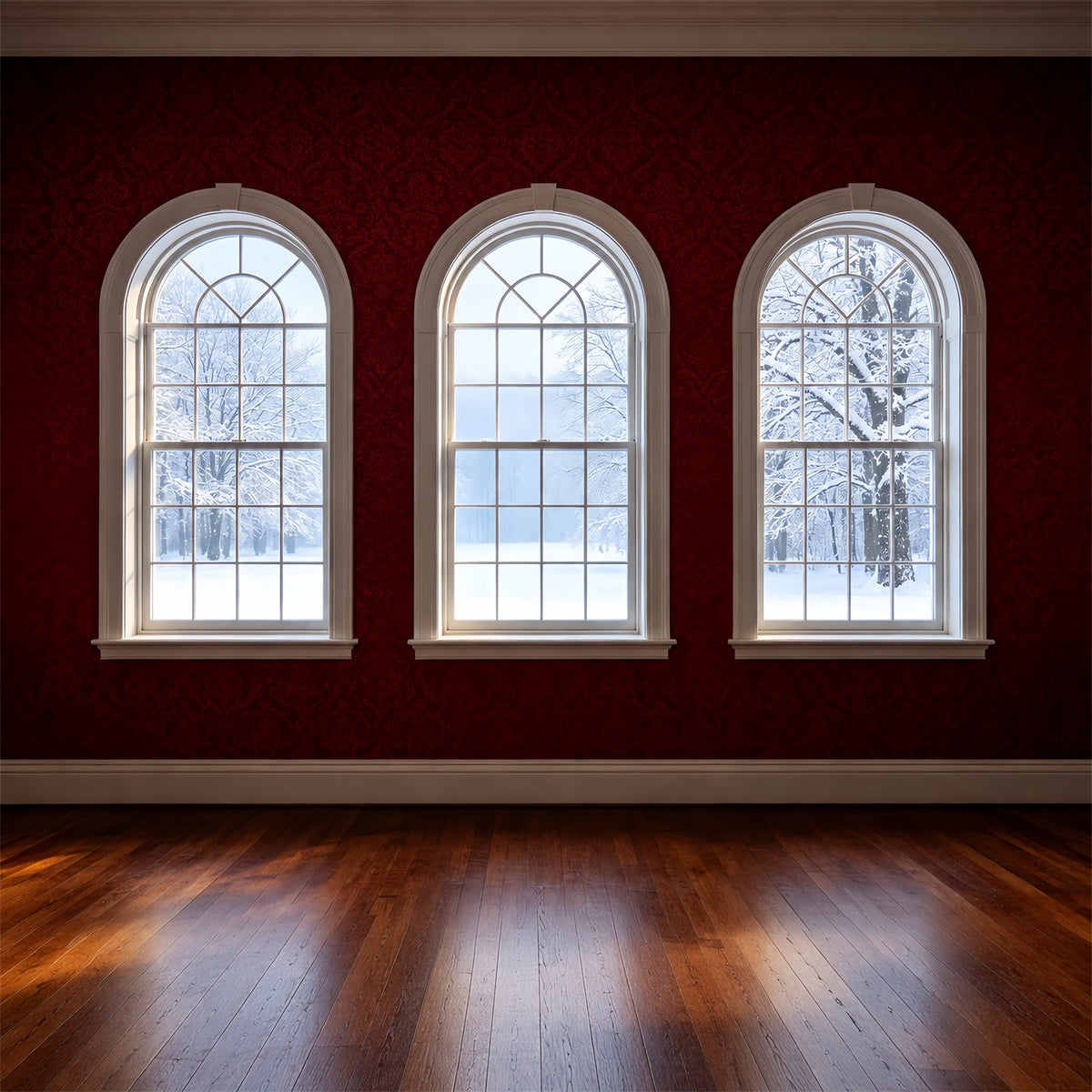 Décor De Chambre De Noël Vue Hivernale Depuis Une Fenêtre Cintrée Décor Intérieur De Noël ZTT69-41