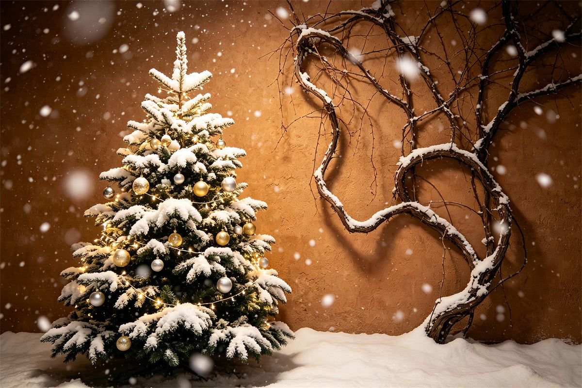 Fond De Sapin De Noël Mur De Vigne D'Arbre Enneigé Fond Mural De Noël ZTT69-44