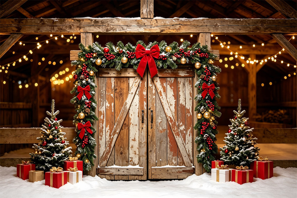 Décor De Porte De Grange De Noël Porte Ornée D'Une Guirlande Rustique De Grange Décors De Noël ZTT69-50