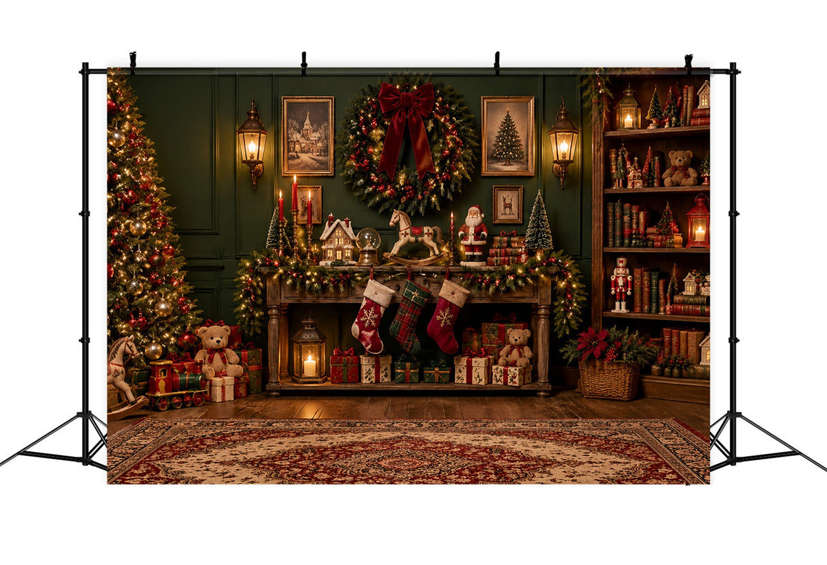 Fond Photo Père Noël Salon Jouets Couronne Vintage ZTT69-53