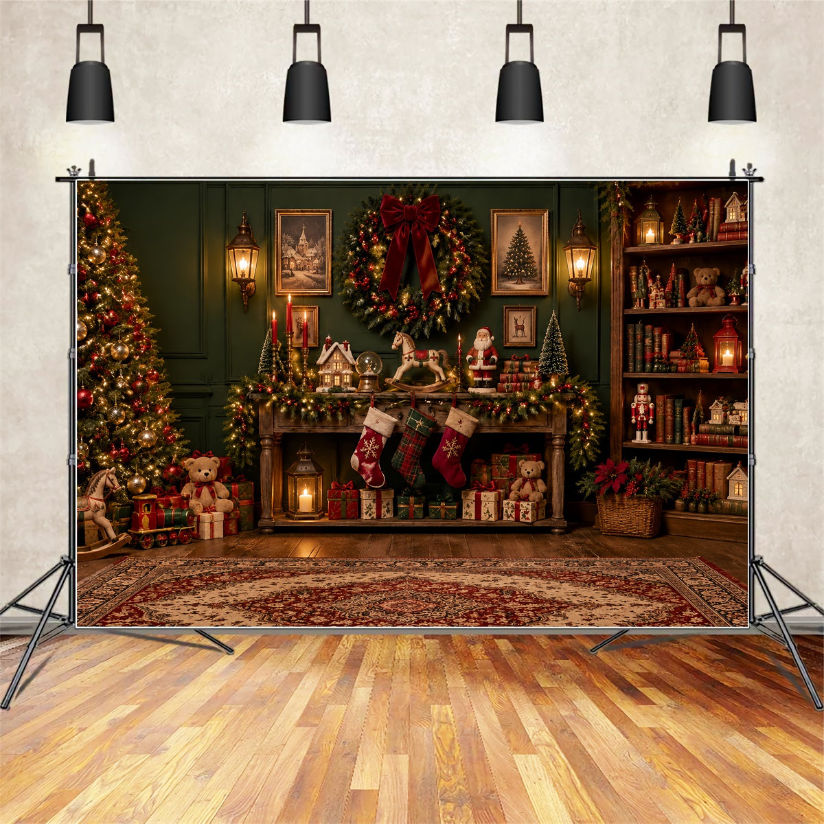 Fond Photo Père Noël Salon Jouets Couronne Vintage ZTT69-53