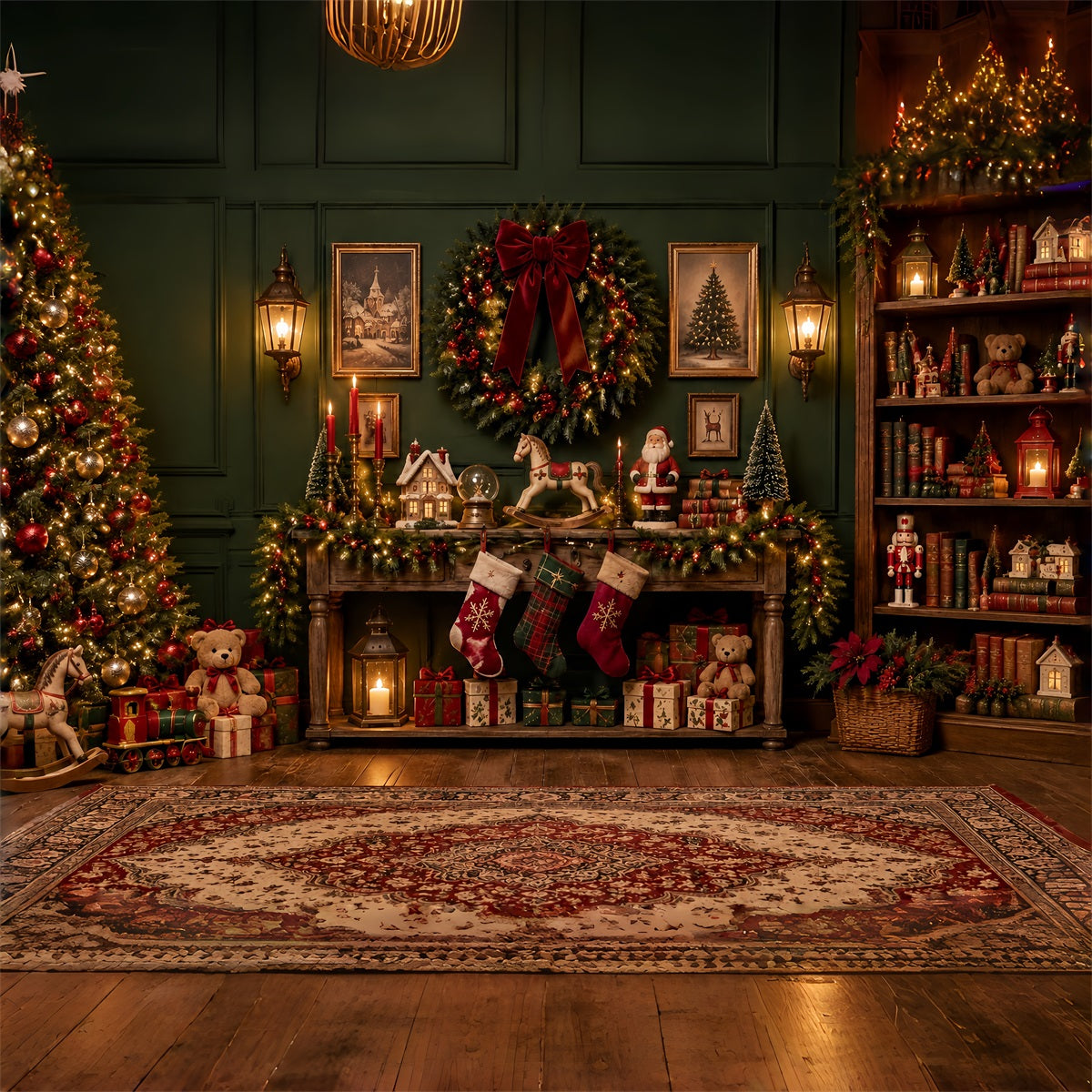Fond Photo Père Noël Salon Jouets Couronne Vintage ZTT69-53
