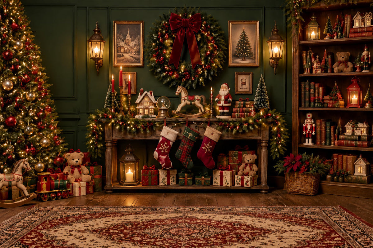Fond Photo Père Noël Salon Jouets Couronne Vintage ZTT69-53