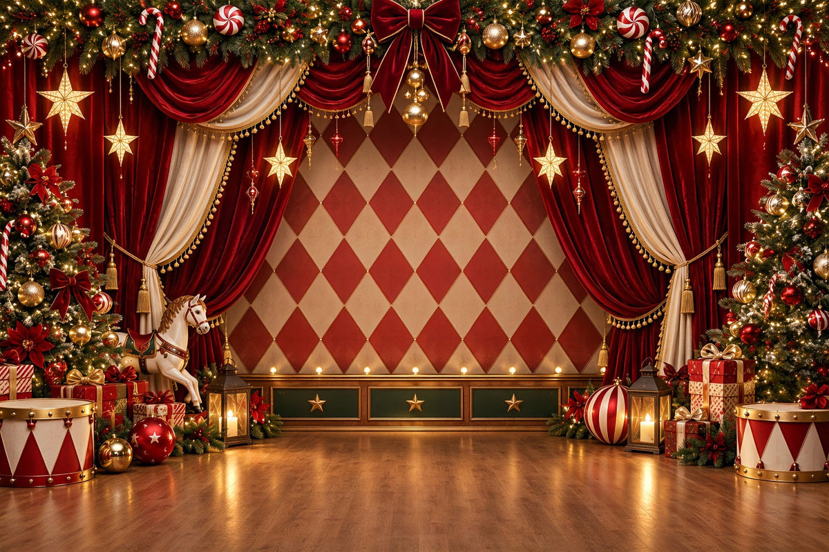 Fond Photo De Noël Scène Carrousel Rideau Velours ZTT69-54