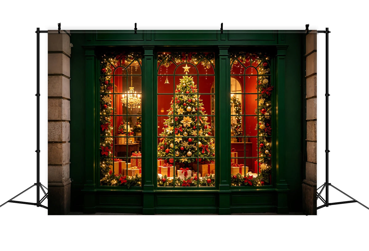 Décor De Vitrine De Noël Vitrine Verte Pour Les Fêtes Fond De Noël Professionnel ZTT69-6