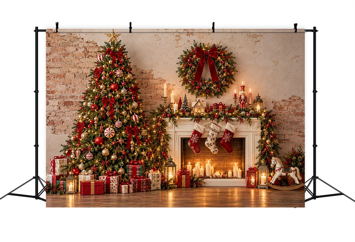 Fond Photo De Noël Cheminée Rustique Présentoir Cadeaux ZTT69-69