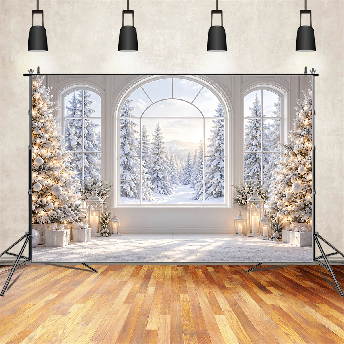 Fond De Fenêtre De Noël Vue Élégante Enneigée ZTT69-76