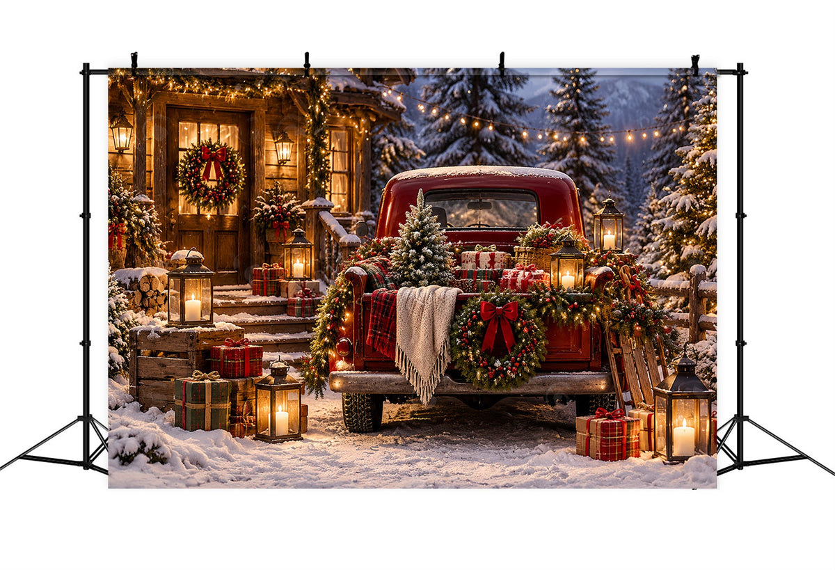 Fond De Noël Camionnette Rouge Vintage Cadeaux ZTT69-78