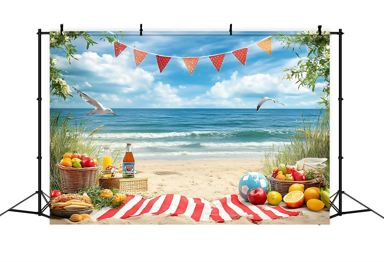 Toile de fond de Plage Été Fruits Tropicaux Pique-Nique ZXY3-10