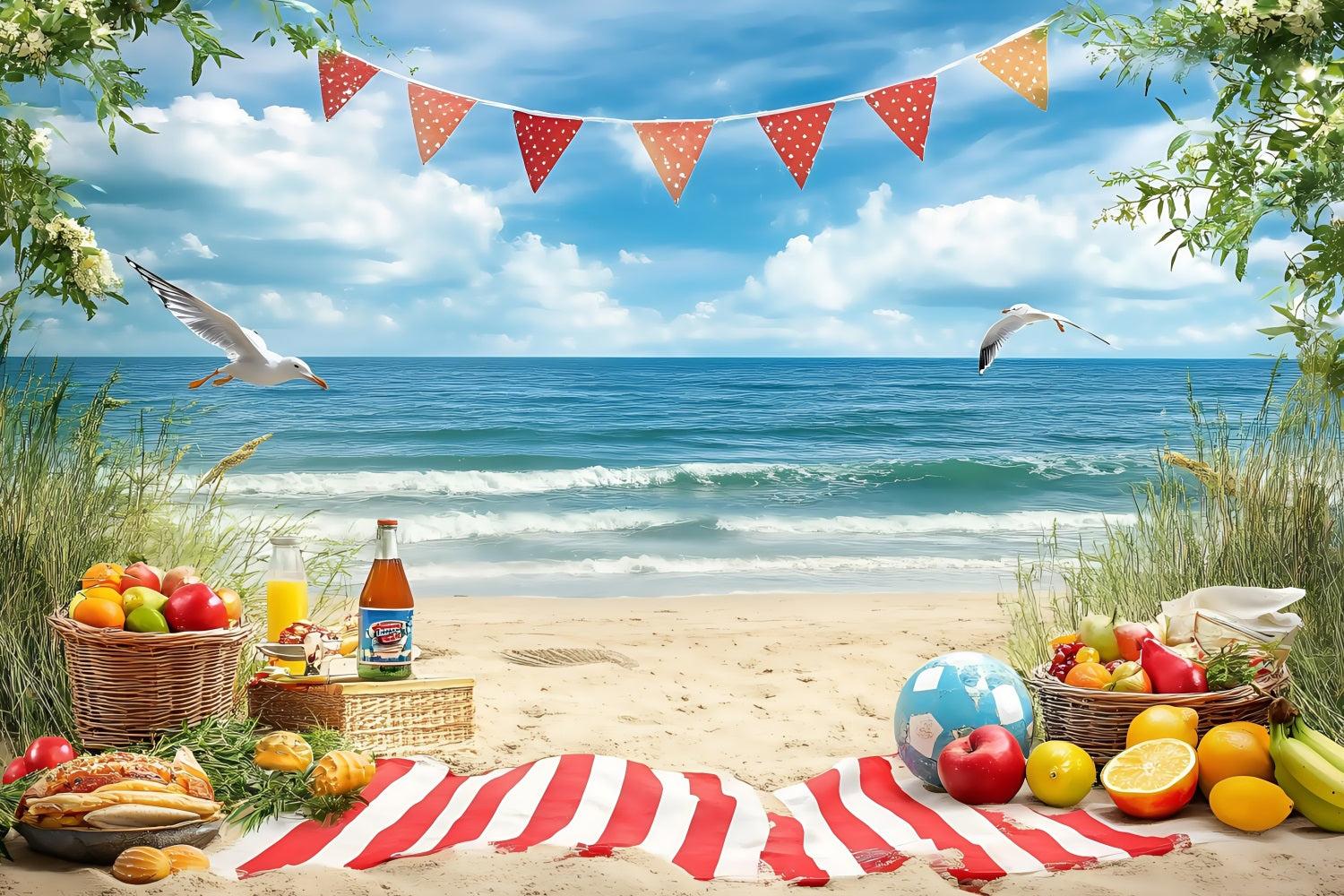 Toile de fond de Plage Été Fruits Tropicaux Pique-Nique ZXY3-10