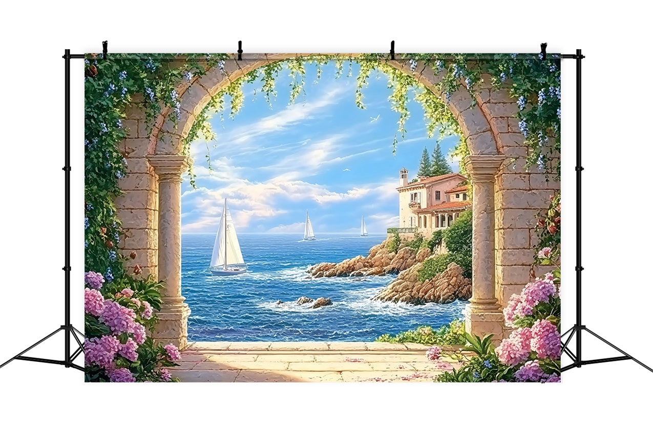 Toile de fond de Plage Été Arche en Pierre Mer ZXY3-11