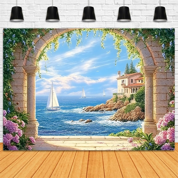 Toile de fond de Plage Été Arche en Pierre Mer ZXY3-11