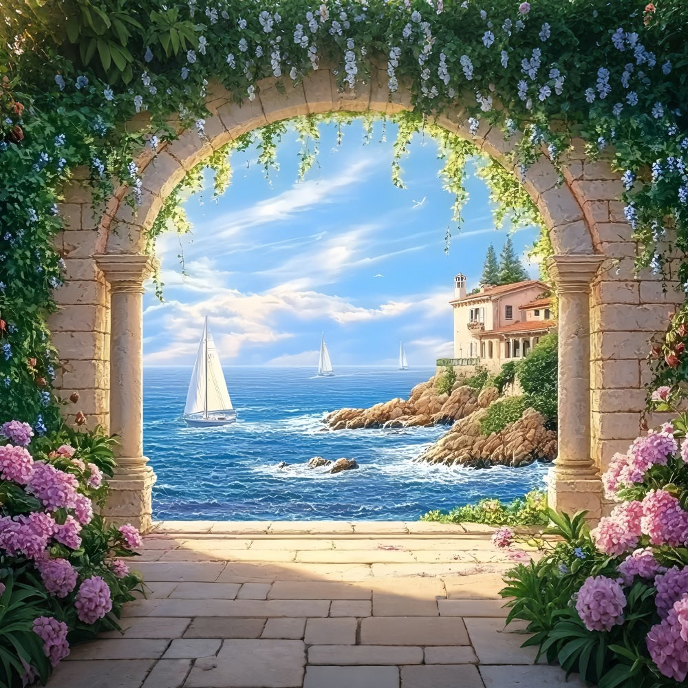 Toile de fond de Plage Été Arche en Pierre Mer ZXY3-11